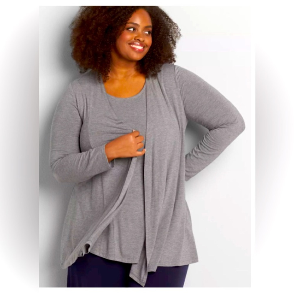 Lane Bryant Open Front Fit & Flare Cardigan Heather Grey Plus Size NWT